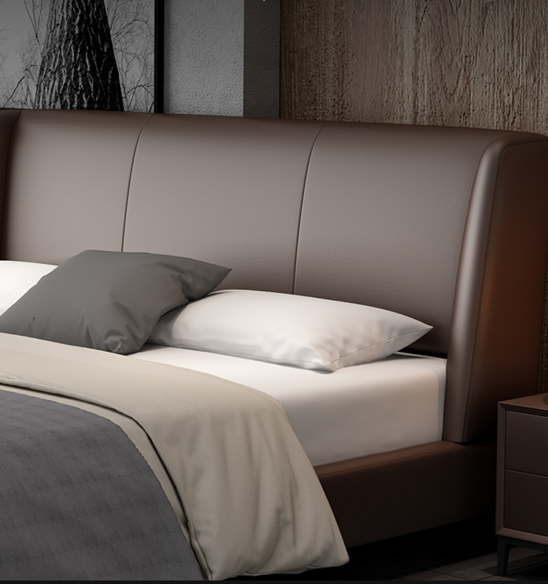 BRIS Luxurious Calf Leather Bed Frame Premium Quality With Steel Legs Queen/King