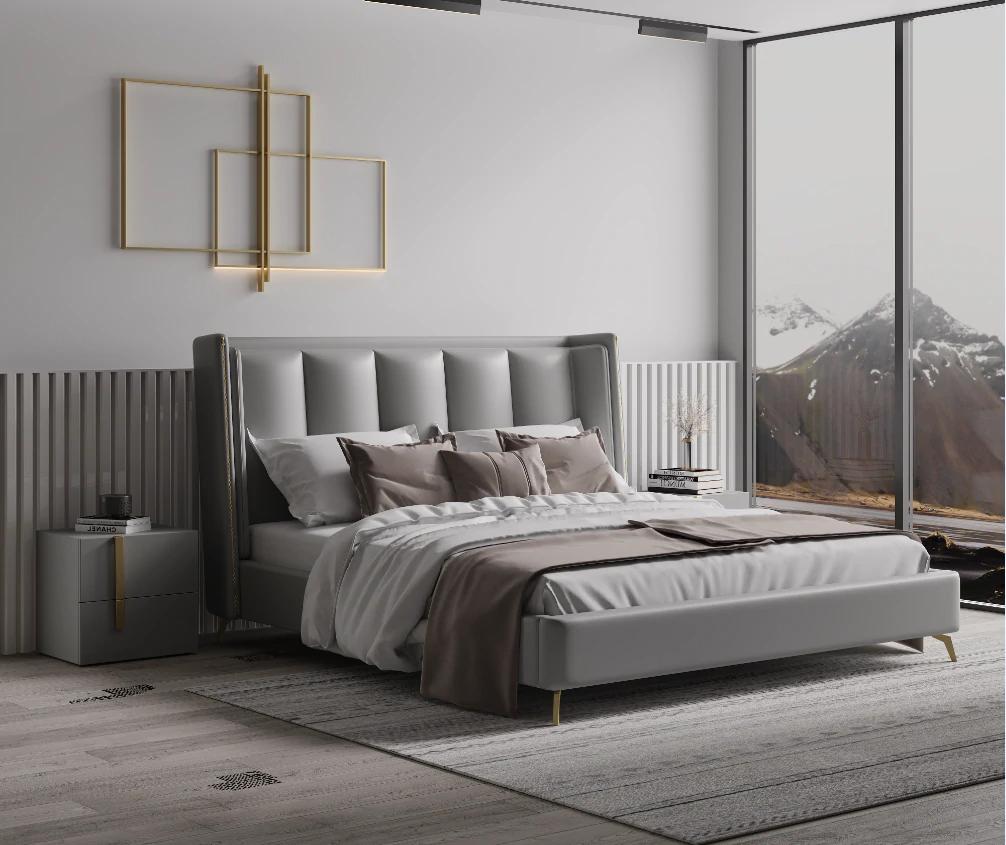 YORDEN Modern Design Genuine Cowhide Leather Bed Frame With Steel Legs Queen/ King