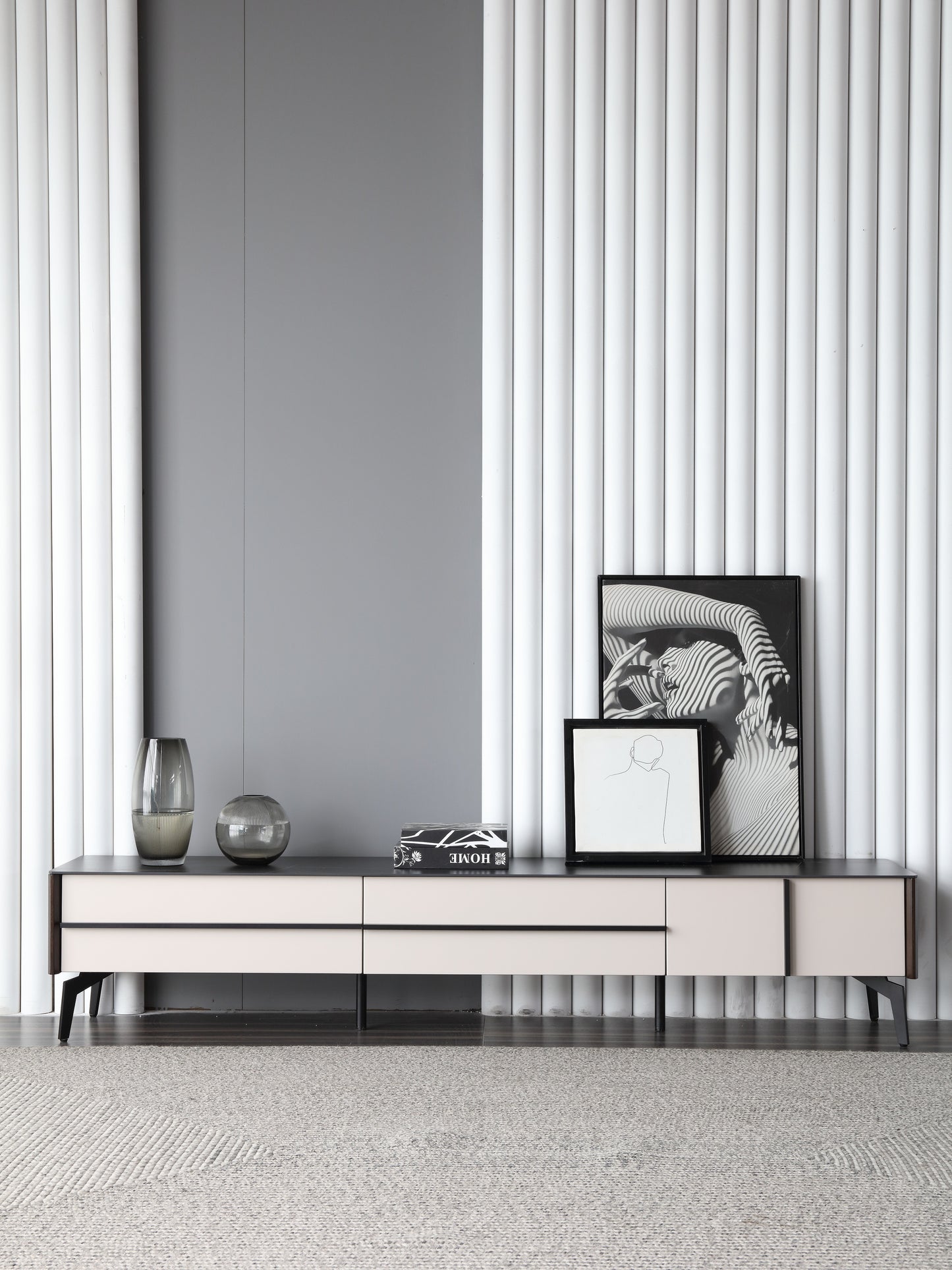 AMELIA Mordern Design Entertainment Unit TV Unit TV Stand Black And White Contrast Color 2m