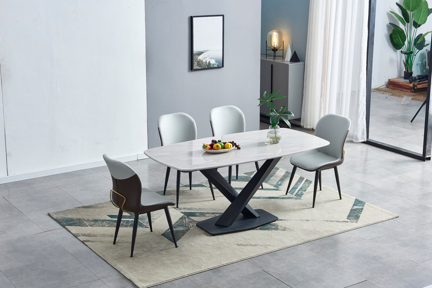 Italian Design Rectangular Round Corner Marble Stone Top Dining Table 1.5m/1.8m