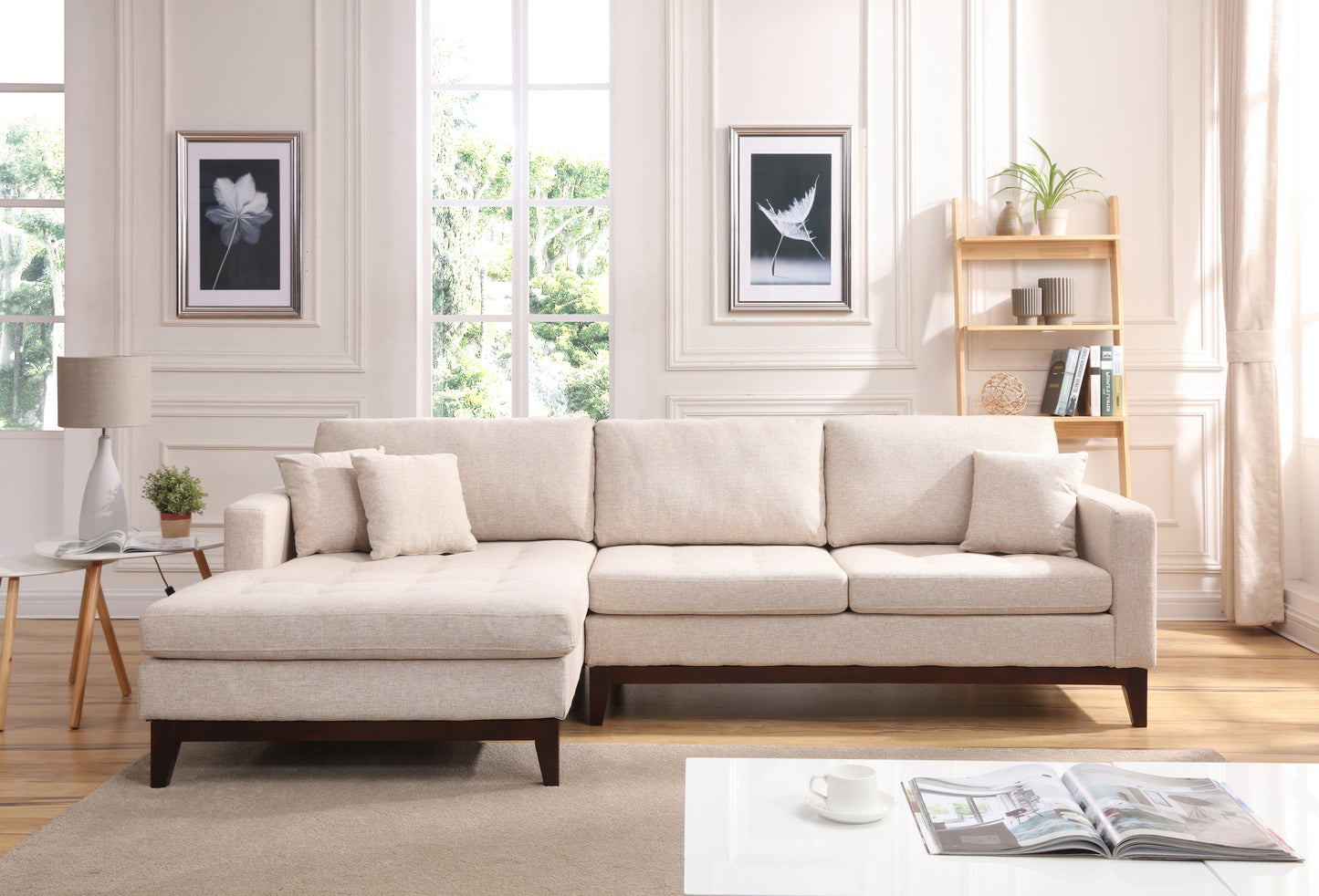 Diamonds Modern Design Fabric 4-Seat Modular Recliner Corner Futon Lounge Couch With Chaise In Beige