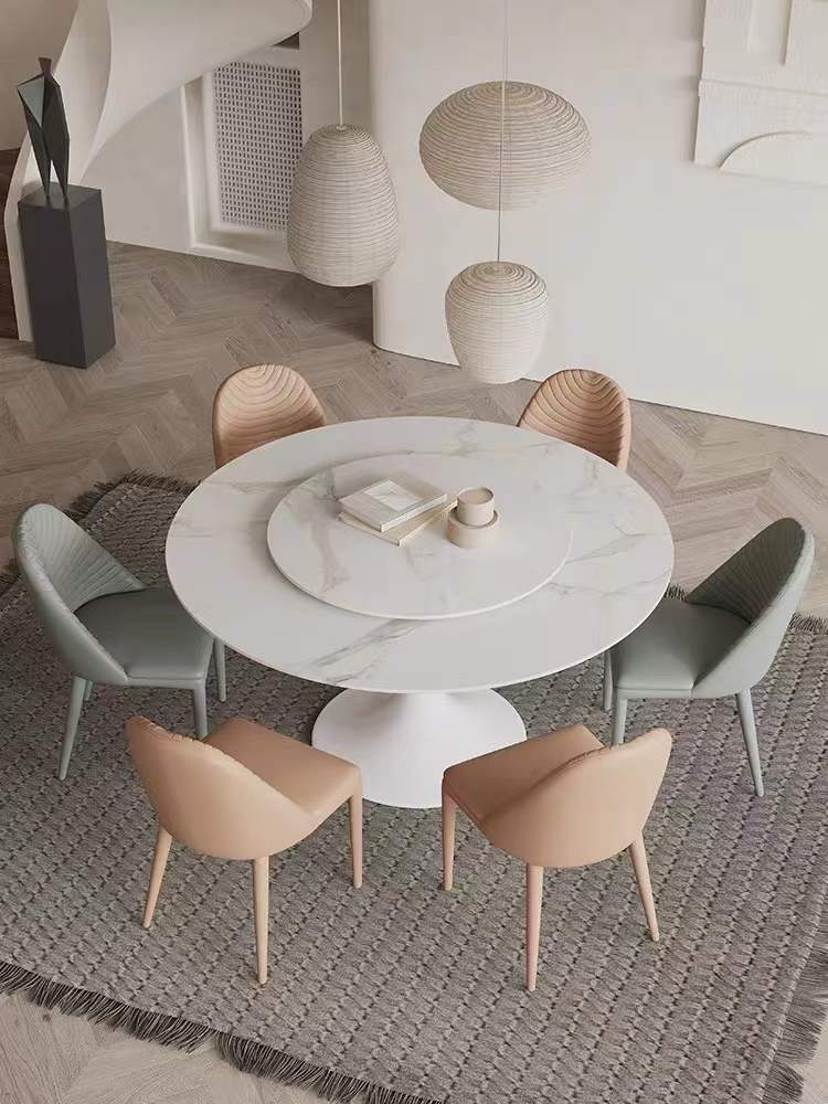 Solana White Sintered Stone Round Style Dining Table With 80cm Lazy Susan 2 Size