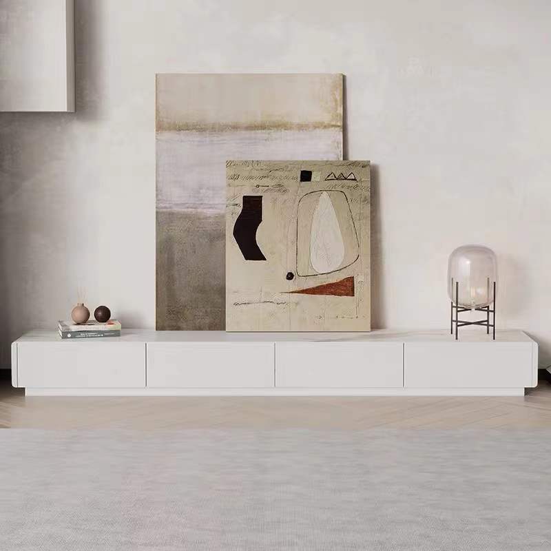 LUCIA TV Stand White Sintered Stone Top Entertainment Unit Mordern Style TV Unit