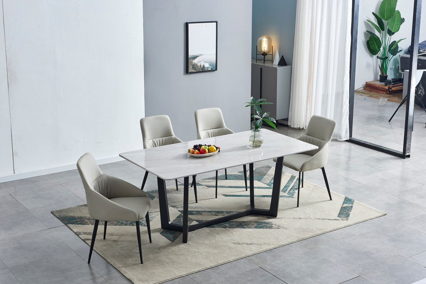 Barley Grey Modern Design Rectangular Marble Stone Top Dining Table 1.5m/1.8m