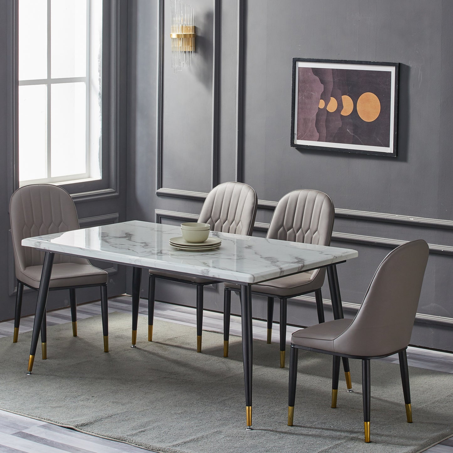 Nordic Modern Design Marble Stone Top Dining Table Rectangular 1500mm x 900mm