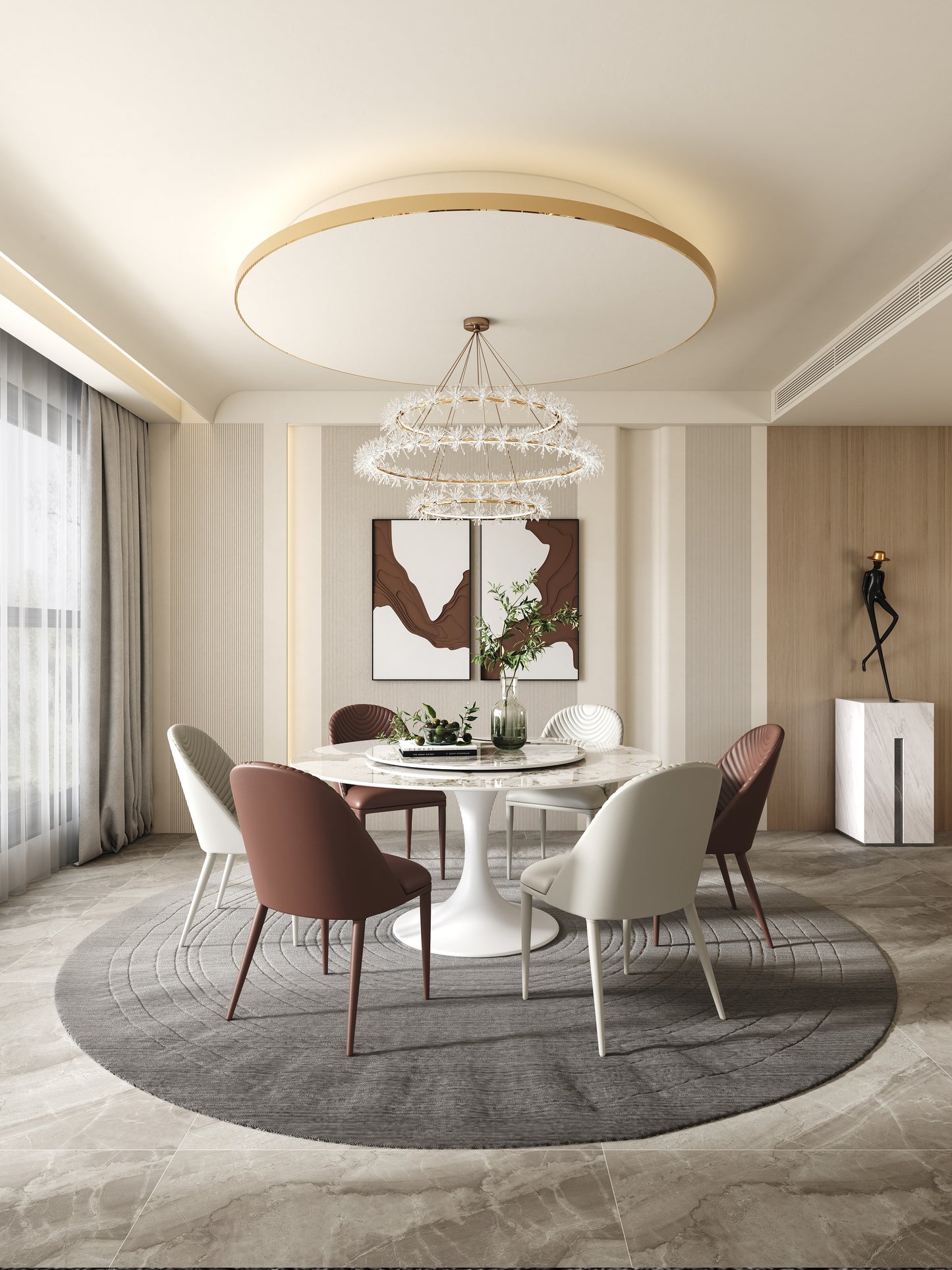 Pandora Pattern Luxury Round Dining Table Sintered Stone Top With Lazy Susan