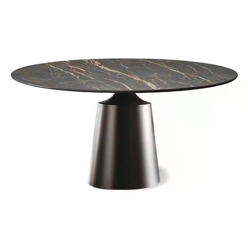 Vinasse Modern Style Matte Sintered Stone Top Round Dining Table With Lazy Susan
