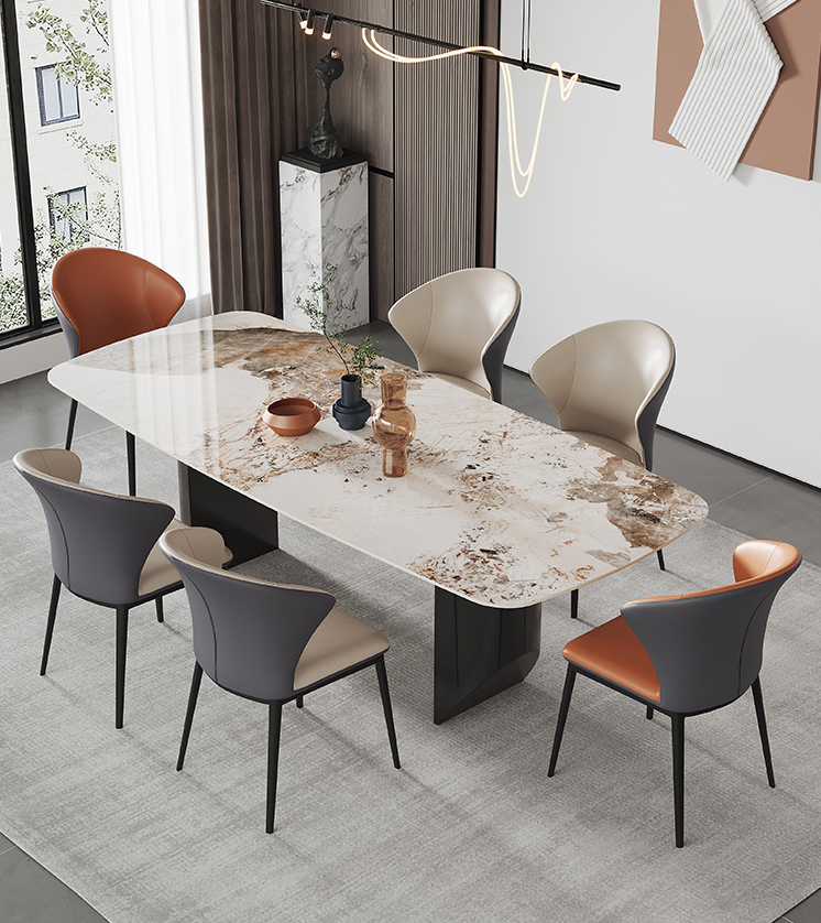 Italian Design Luxury Leather Dining Chair Steel legs PU Leather High Quality