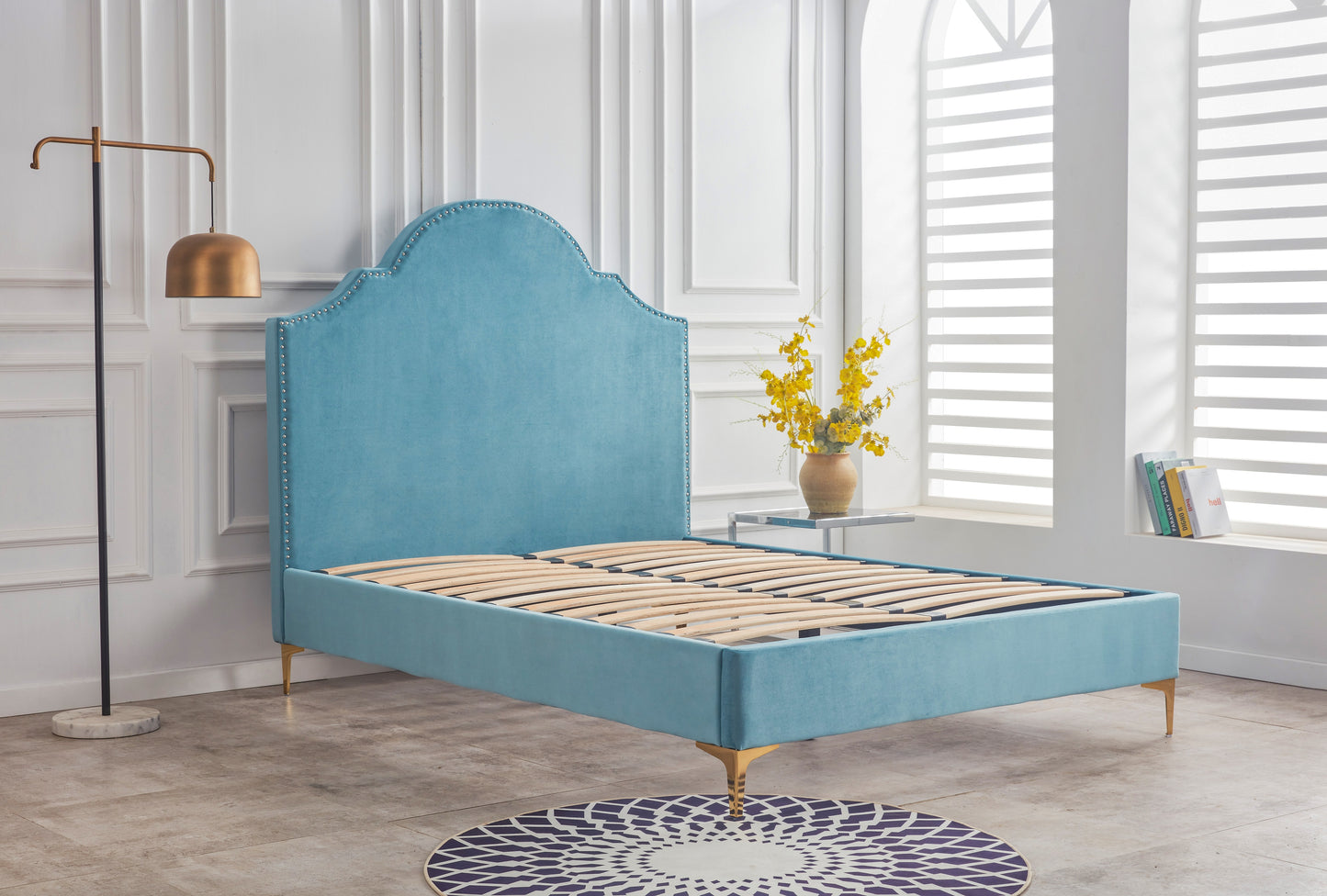 AQUA French Design Retro Velvet Upholstered Bed Frame In Queen Size Only