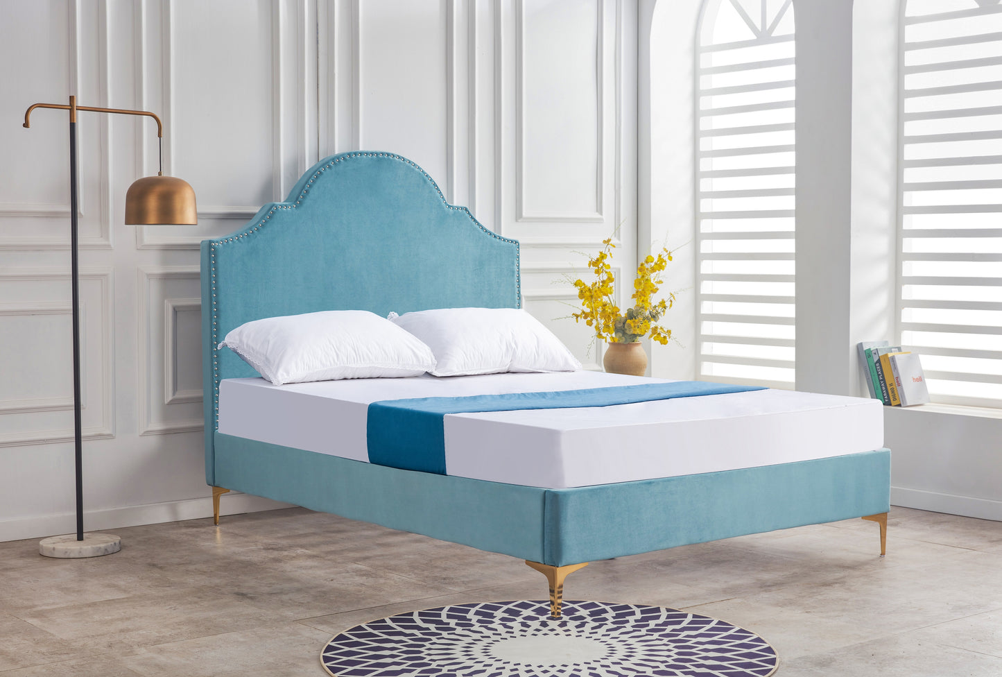 AQUA French Design Retro Velvet Upholstered Bed Frame In Queen Size Only