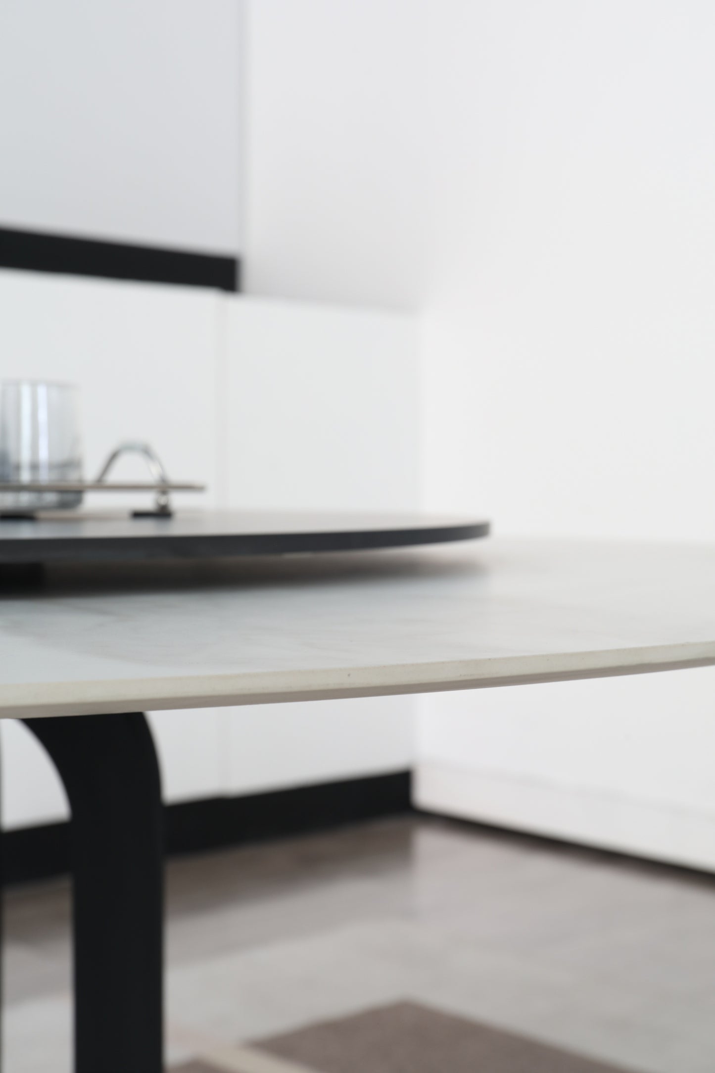 Caio Marble Top Round Dining Table Tith Steel Base Frame With Lazy Susan 1.3m