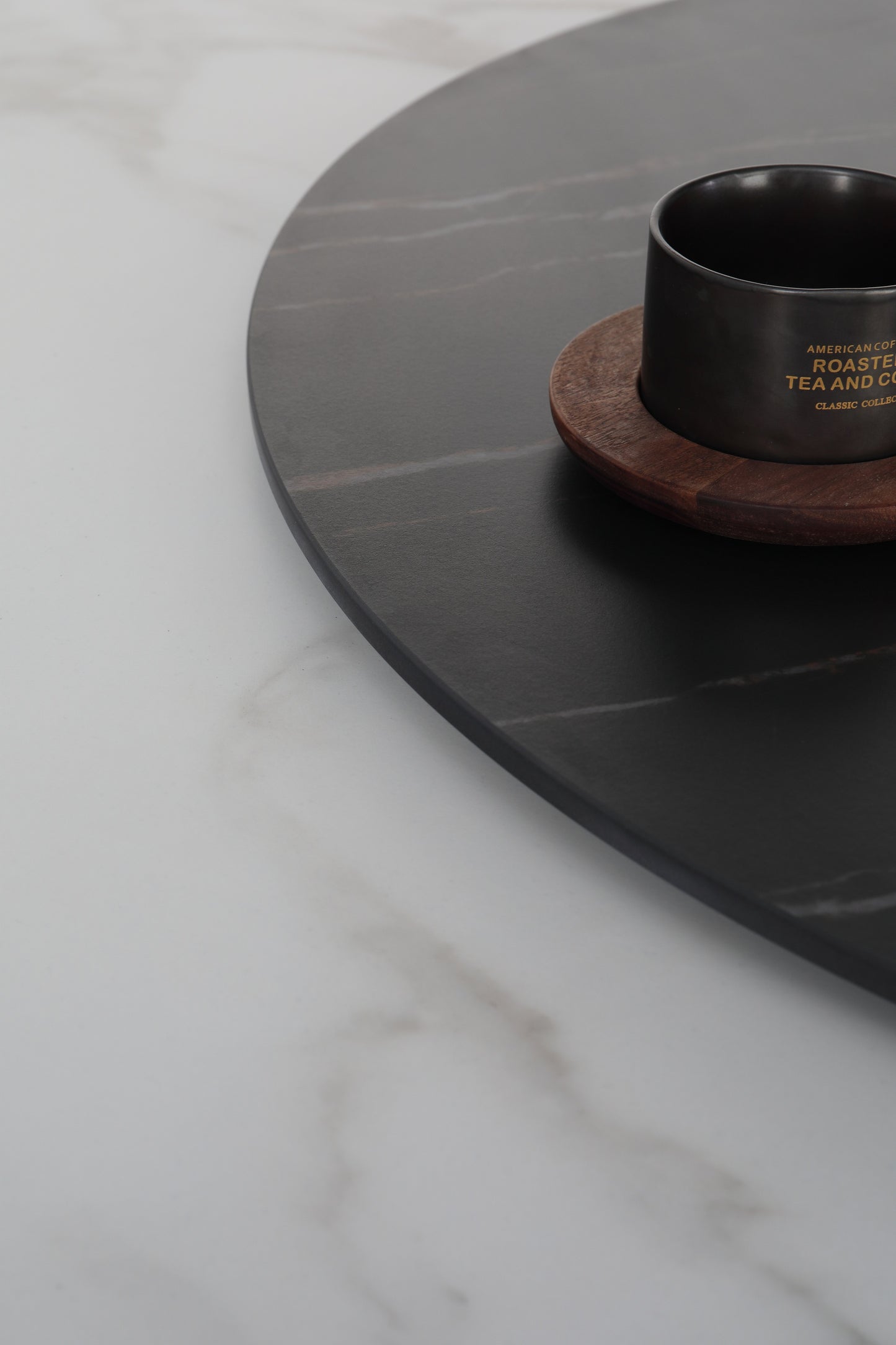 Caio Marble Top Round Dining Table Tith Steel Base Frame With Lazy Susan 1.3m
