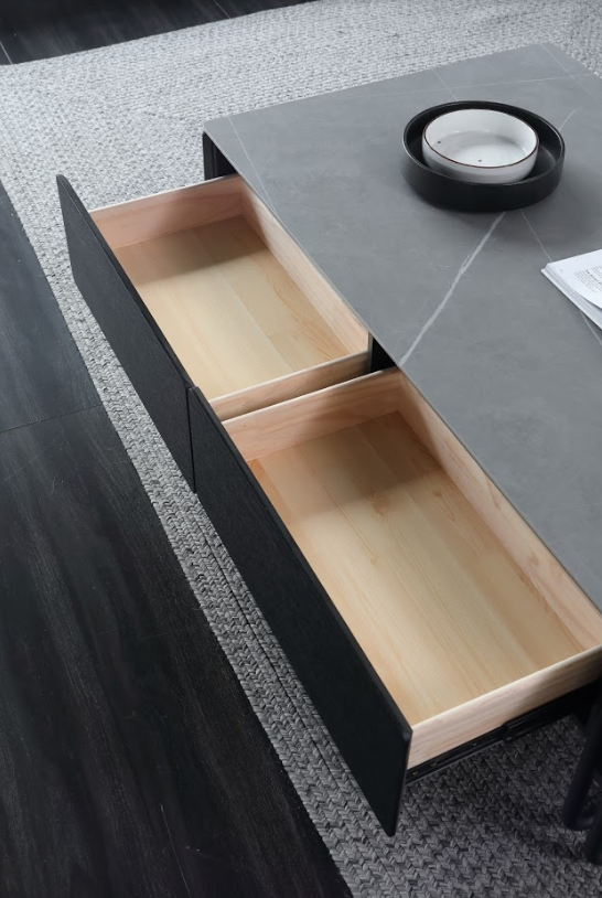 ELLA Modern Design Coffee Table Sintered Stone Top In Smoke Brown Ash 4 Drawers 1.2m