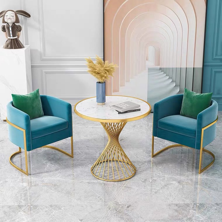 Lucan Sintered Stone Top Small Dining Table 80cm Golden Color Steel Frame Base