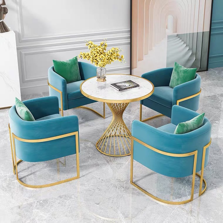 Lucan Sintered Stone Top Small Dining Table 80cm Golden Color Steel Frame Base