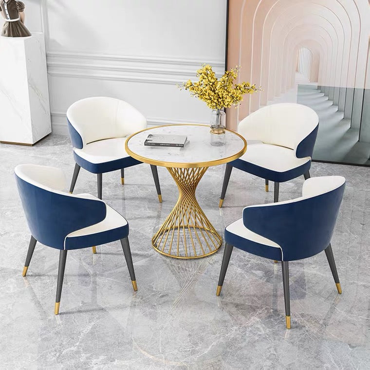 Lucan Sintered Stone Top Small Dining Table 80cm Golden Color Steel Frame Base