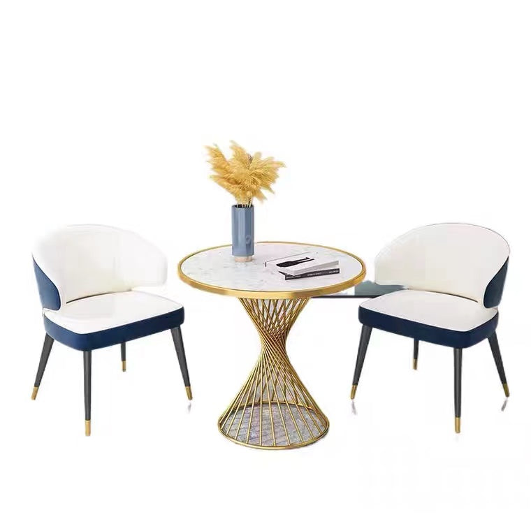 Lucan Sintered Stone Top Small Dining Table 80cm Golden Color Steel Frame Base