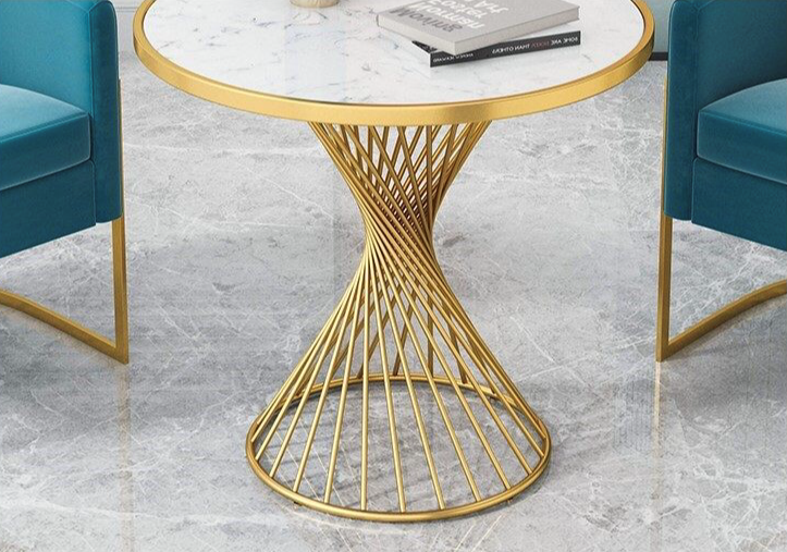Lucan Sintered Stone Top Small Dining Table 80cm Golden Color Steel Frame Base
