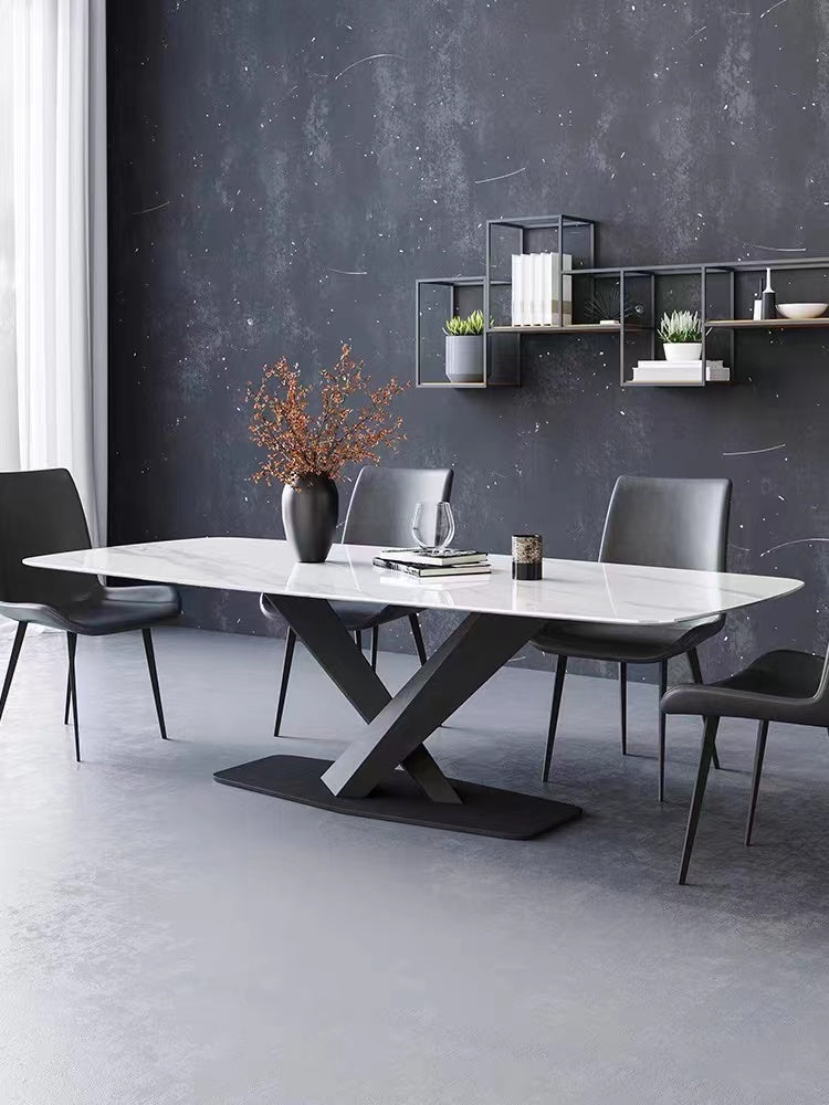 Italian Design Rectangular Round Corner Marble Stone Top Dining Table 1.5m/1.8m