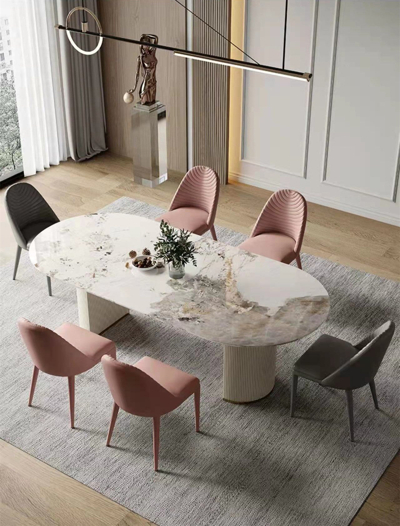 Masima Pandora Paint Oval Sintered Stone Top Dining Table High Gloss Finish 1.8m
