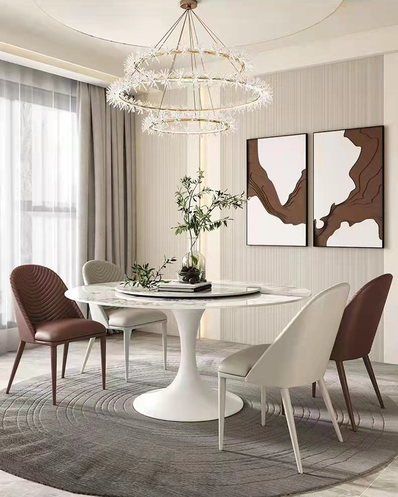 Pandora Pattern Luxury Round Dining Table Sintered Stone Top With Lazy Susan