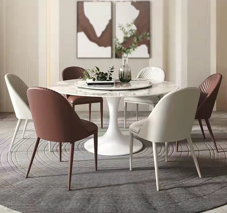 Pandora Pattern Luxury Round Dining Table Sintered Stone Top With Lazy Susan