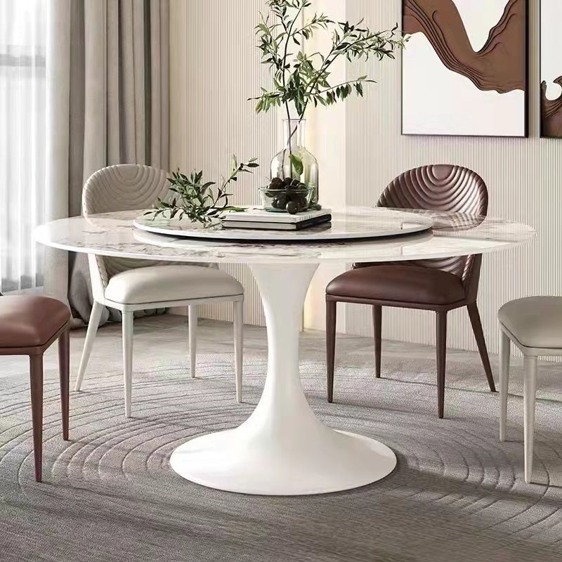 Pandora Pattern Luxury Round Dining Table Sintered Stone Top With Lazy Susan