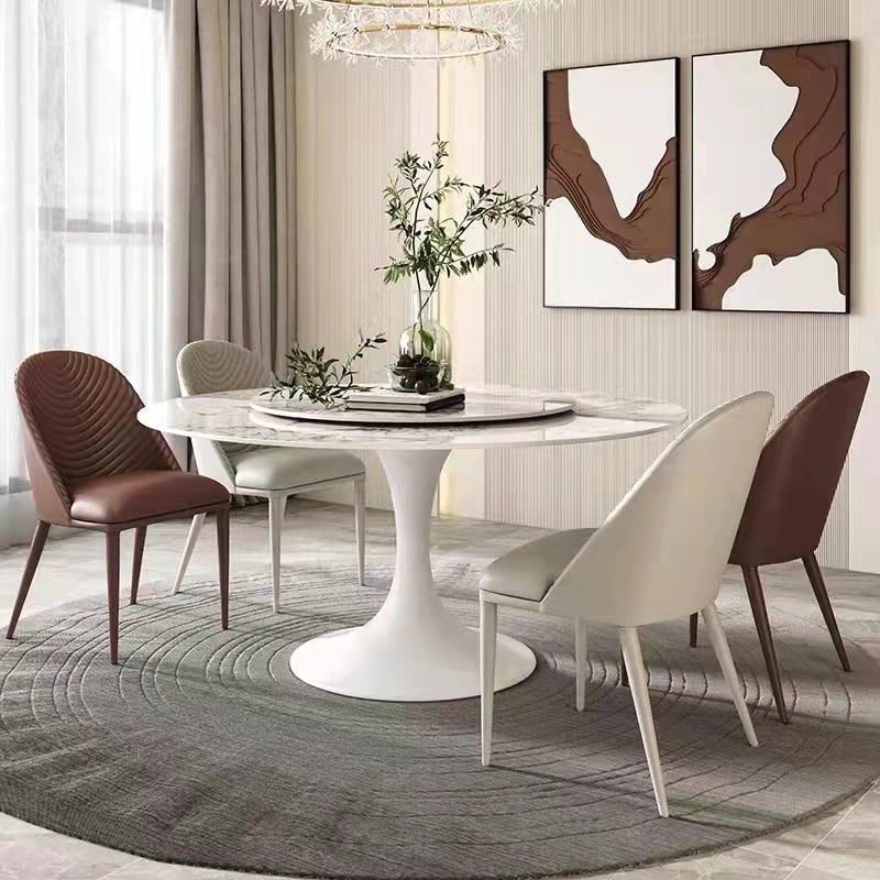 Pandora Pattern Luxury Round Dining Table Sintered Stone Top With Lazy Susan