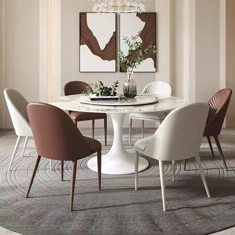 Pandora Pattern Luxury Round Dining Table Sintered Stone Top With Lazy Susan