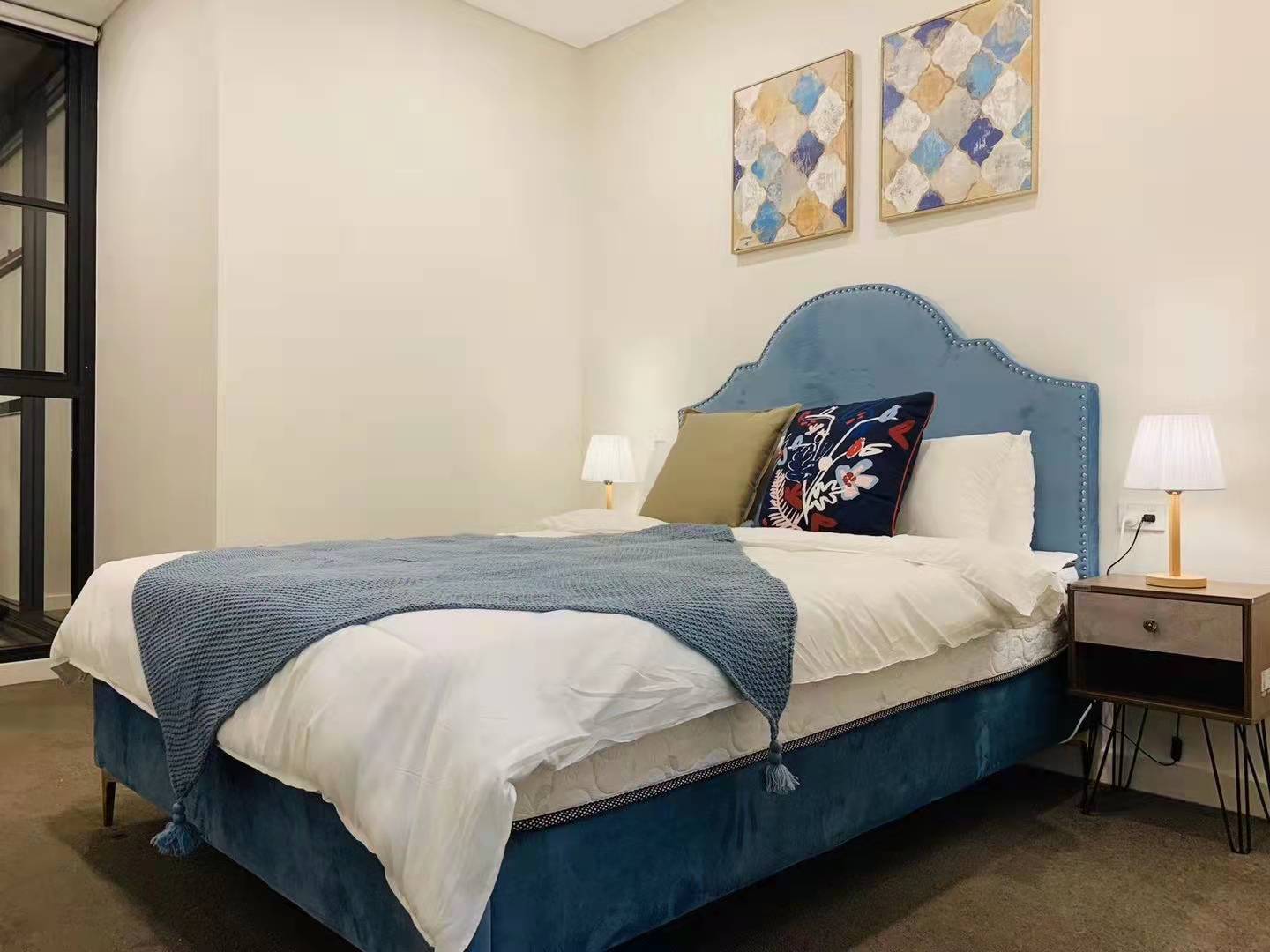 AQUA French Design Retro Velvet Upholstered Bed Frame In Queen Size Only