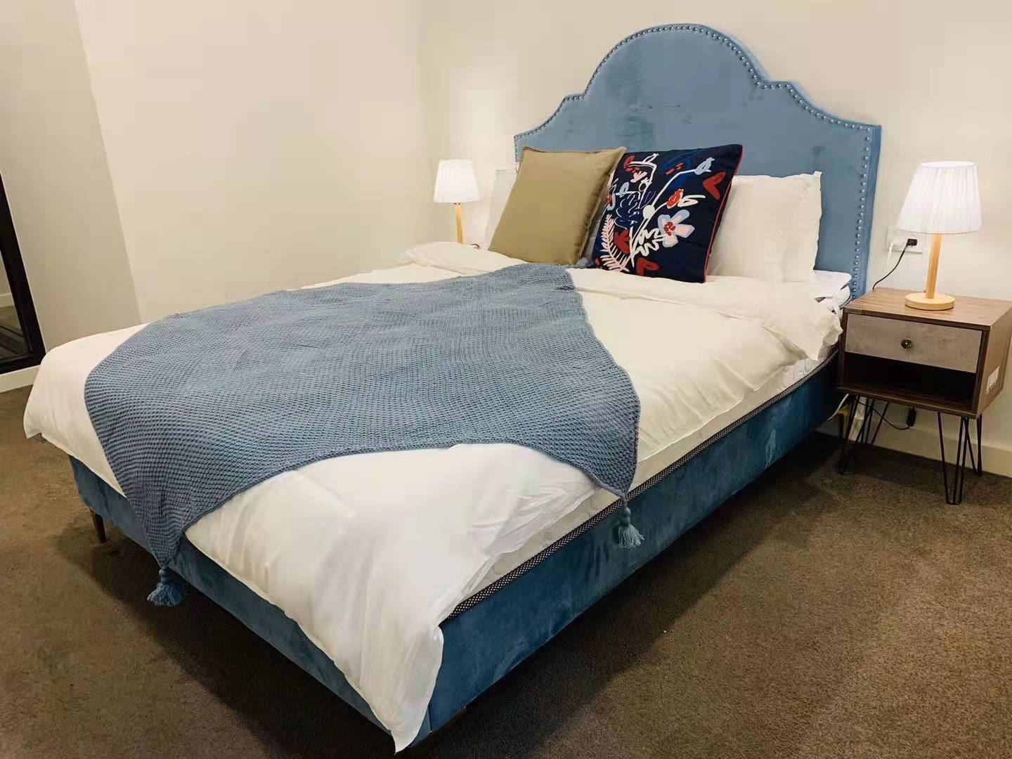 AQUA French Design Retro Velvet Upholstered Bed Frame In Queen Size Only