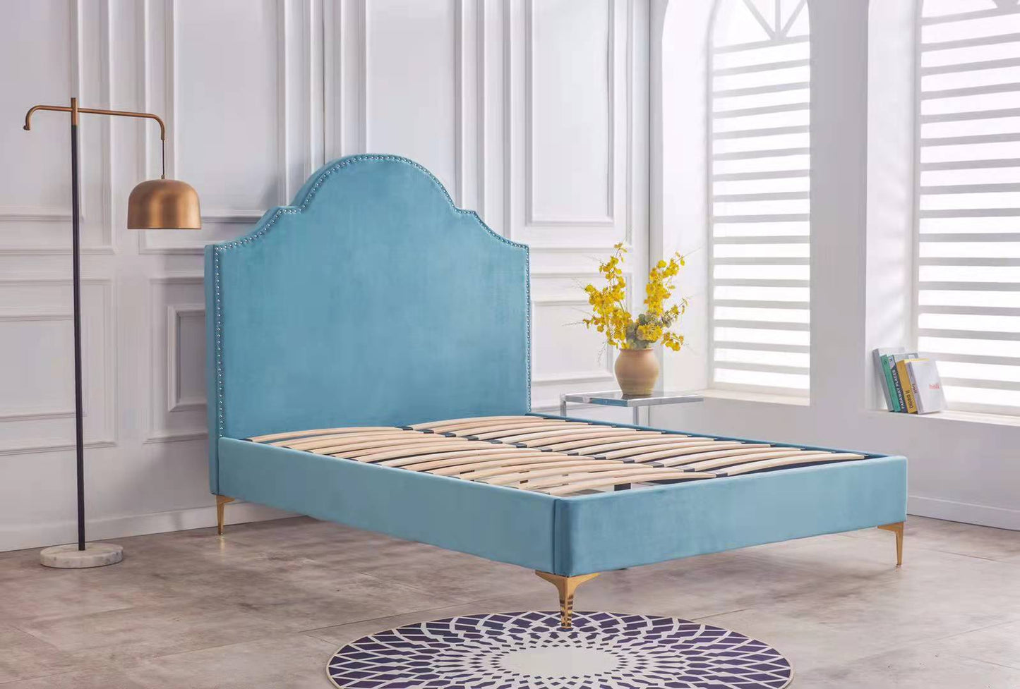 AQUA French Design Retro Velvet Upholstered Bed Frame In Queen Size Only