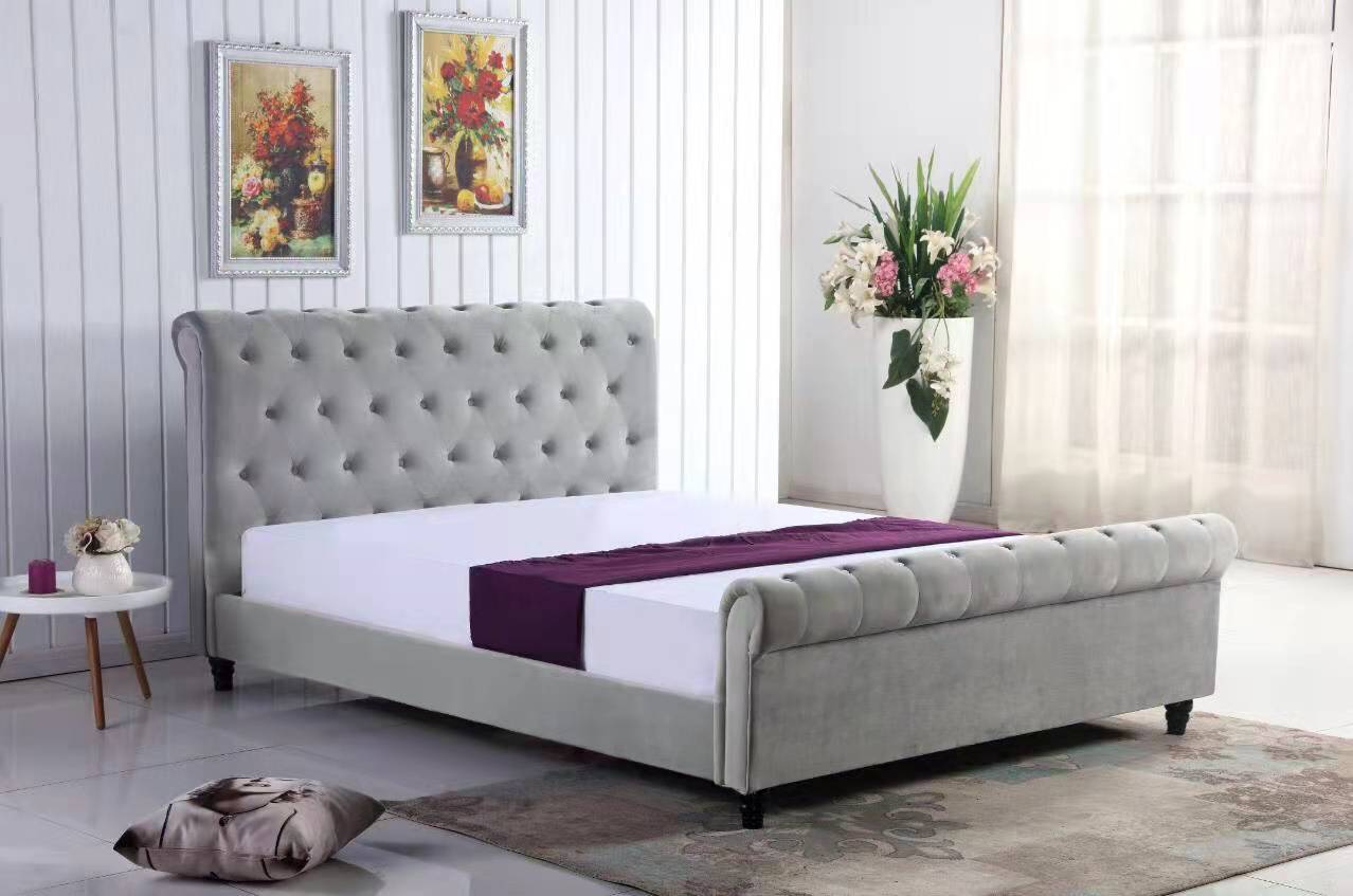 Buttons Style Design Flannelette Fabric High Quality Bed Frame Queen/King Size