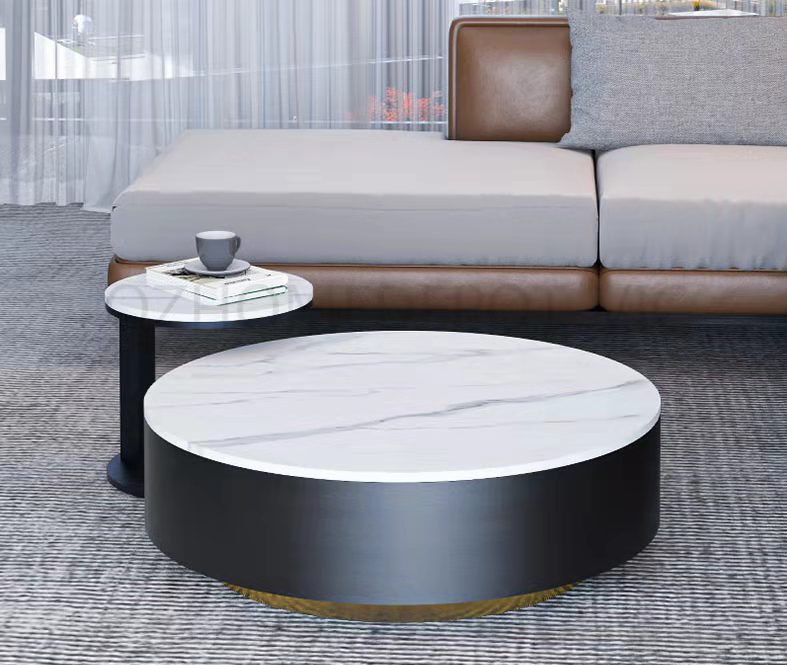 Nicole Modern Design White Sintered Stone Top With Golden Color Base 2PC Coffee Table Set