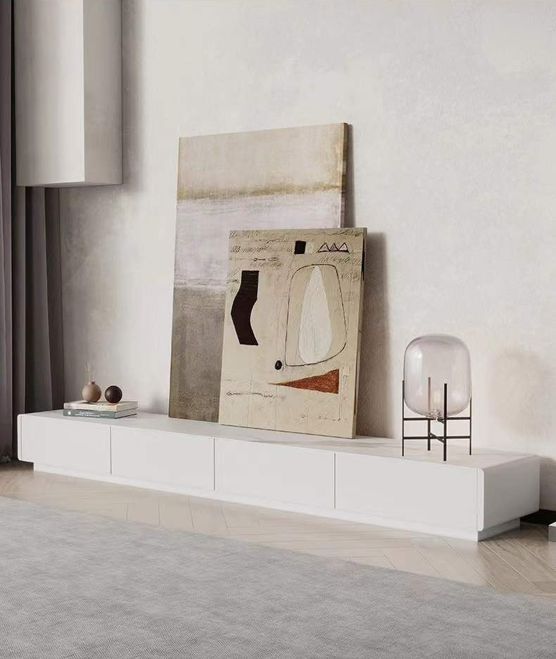 LUCIA TV Stand White Sintered Stone Top Entertainment Unit Mordern Style TV Unit