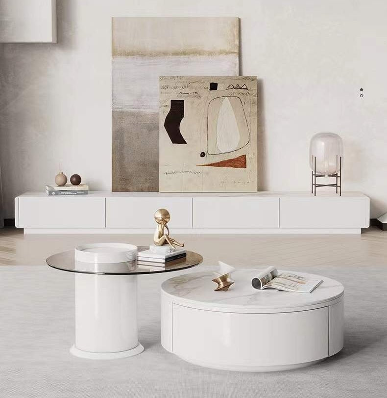 LUCIA White Color 2PC Coffee Table Sintered Stone Top Coffee Table Tea Table Side Table