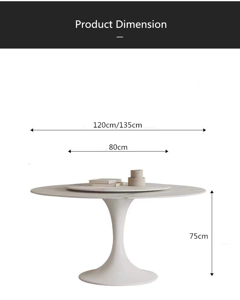 Solana White Sintered Stone Round Style Dining Table With 80cm Lazy Susan 2 Size