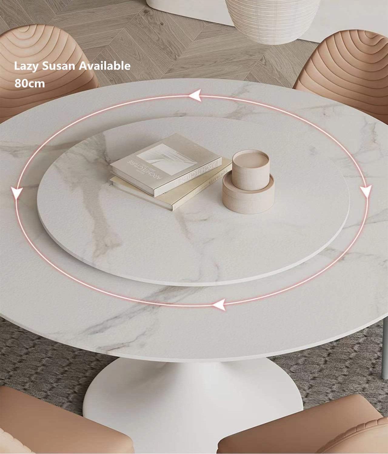 Solana White Sintered Stone Round Style Dining Table With 80cm Lazy Susan 2 Size
