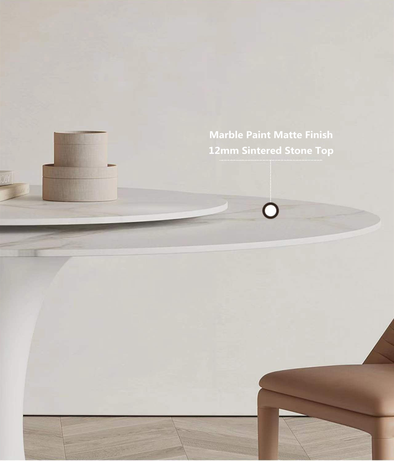 Solana White Sintered Stone Round Style Dining Table With 80cm Lazy Susan 2 Size