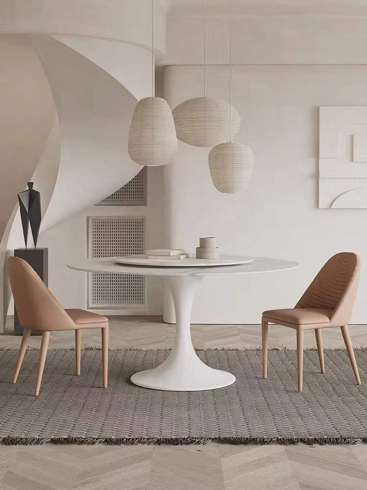 Solana White Sintered Stone Round Style Dining Table With 80cm Lazy Susan 2 Size