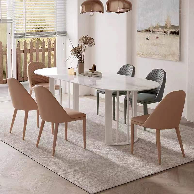 Oval Shape Marble Inspired Dining Table Matte Finish Sintered Stone Top 2 Size