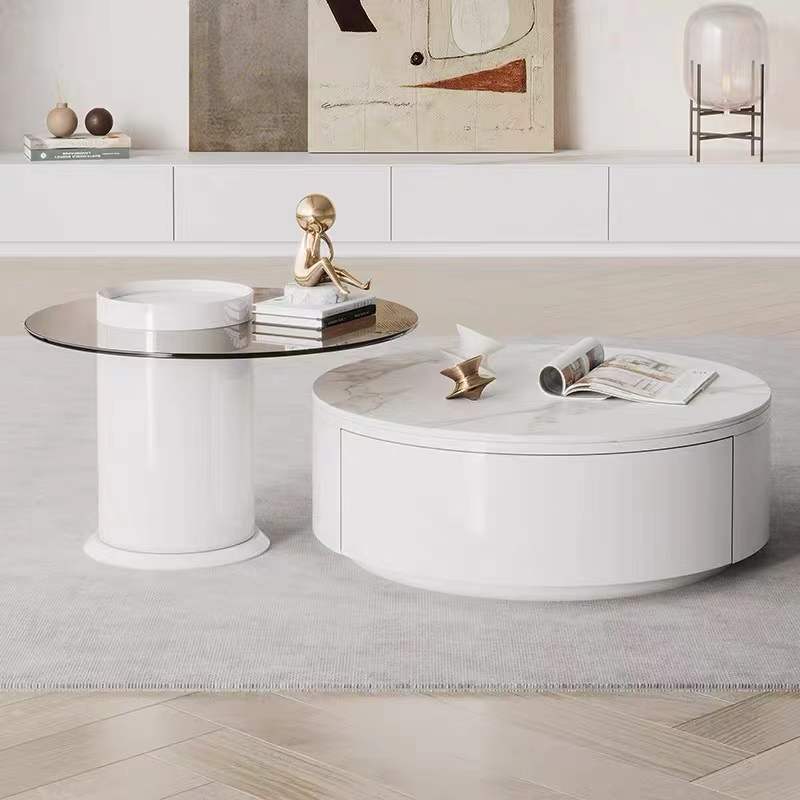 LUCIA White Color 2PC Coffee Table Sintered Stone Top Coffee Table Tea Table Side Table