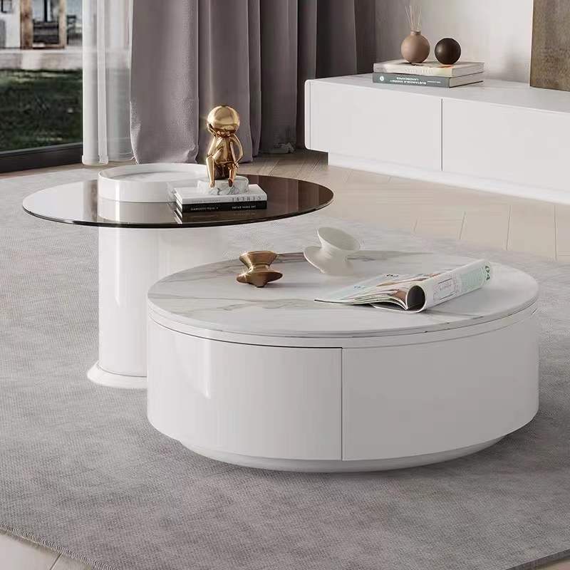 LUCIA White Color 2PC Coffee Table Sintered Stone Top Coffee Table Tea Table Side Table