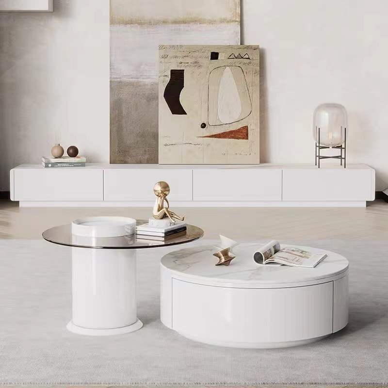 LUCIA TV Stand White Sintered Stone Top Entertainment Unit Mordern Style TV Unit