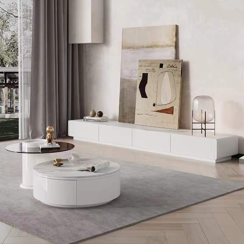 LUCIA TV Stand White Sintered Stone Top Entertainment Unit Mordern Style TV Unit