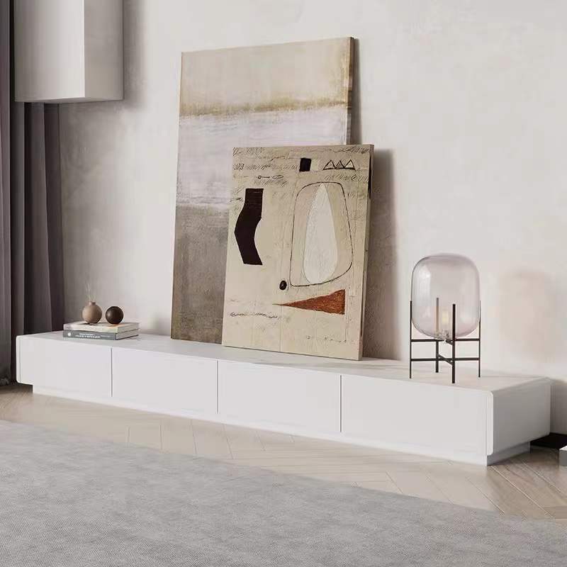 LUCIA TV Stand White Sintered Stone Top Entertainment Unit Mordern Style TV Unit