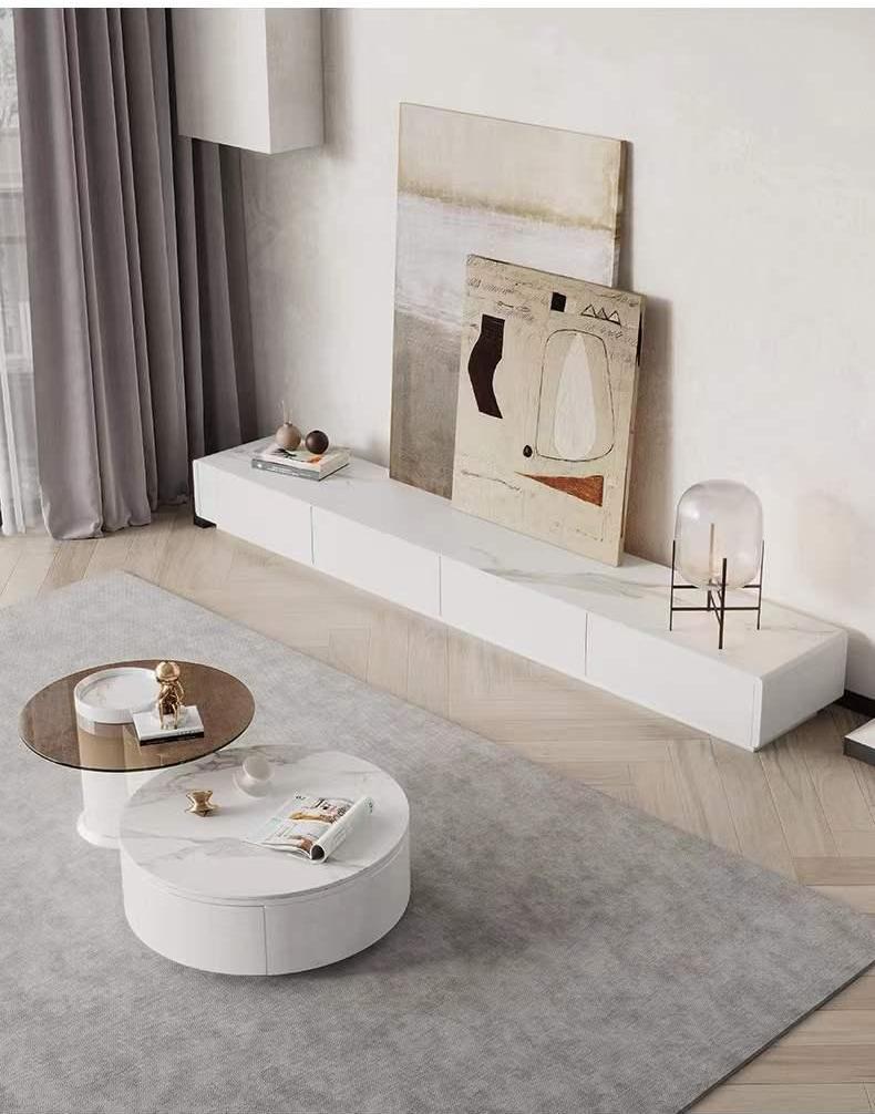 LUCIA TV Stand White Sintered Stone Top Entertainment Unit Mordern Style TV Unit