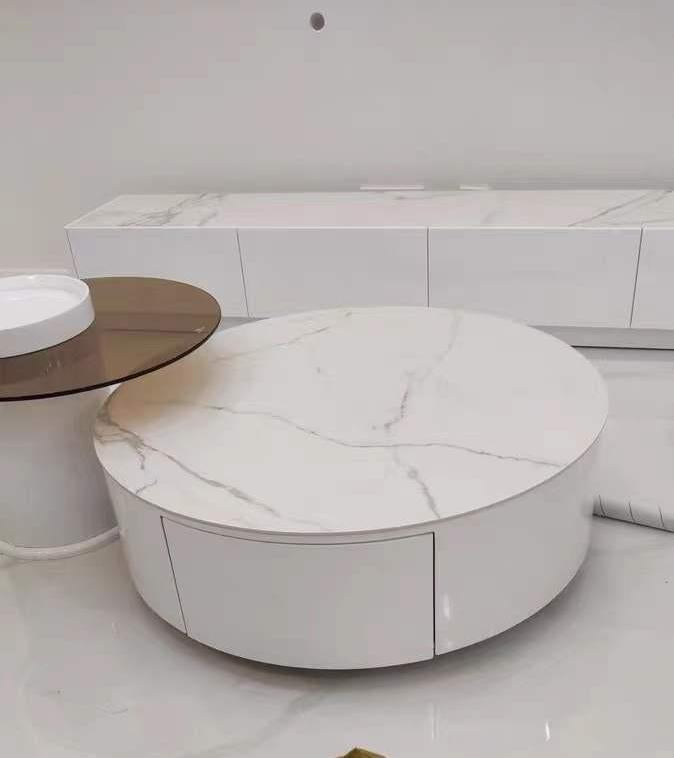 LUCIA White Color 2PC Coffee Table Sintered Stone Top Coffee Table Tea Table Side Table