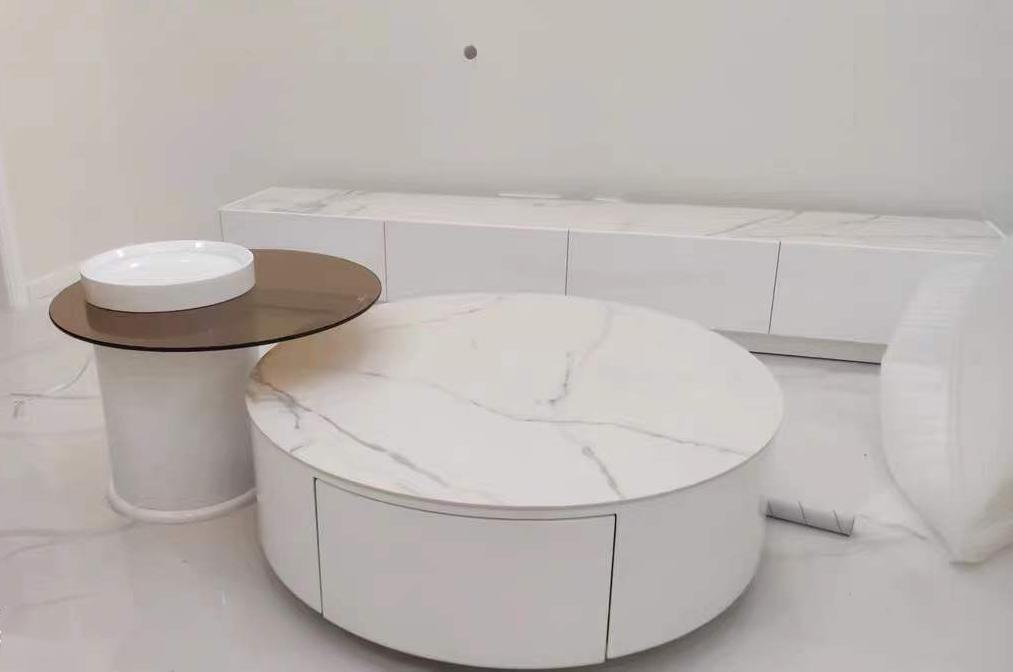 LUCIA White Color 2PC Coffee Table Sintered Stone Top Coffee Table Tea Table Side Table
