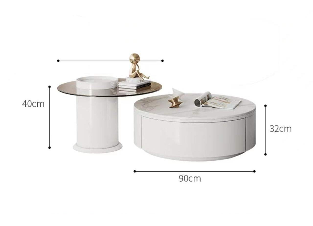 LUCIA White Color 2PC Coffee Table Sintered Stone Top Coffee Table Tea Table Side Table
